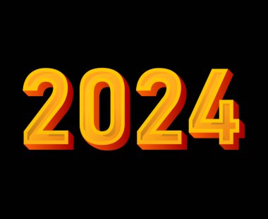 2024 Mutlu Yıllar Sarı Soyut Grafik Tasarım Vektör Sembol İllüstrasyonu Siyah Arkaplan