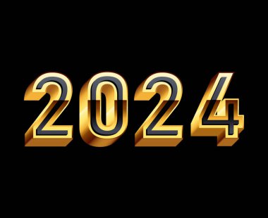 2024 Mutlu Yıllar Soyut Altın Grafik Tasarım Vektör Sembol İllüstrasyonu Siyah Arkaplan