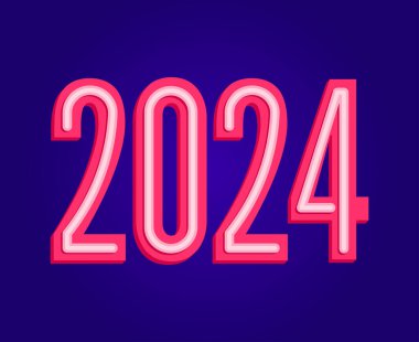 2024 Mutlu Yıllar Soyut Pembe Grafik Tasarım Vektör Sembol İllüstrasyonu Mor Arkaplan