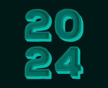 2024 Mutlu Yıllar Soyut Yeşil Grafik Tasarım Vektör Sembol İllüstrasyonu Siyah Arkaplan