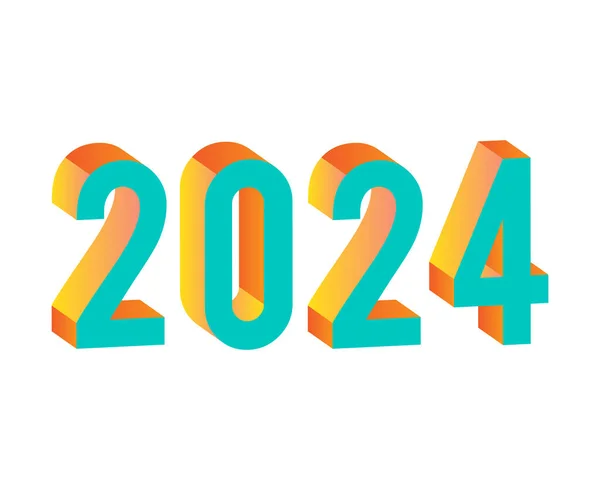 2024 Mutlu Yıllar Soyut Cyan Sarı Grafik Tasarım Vektör Logosu Stok Vektör