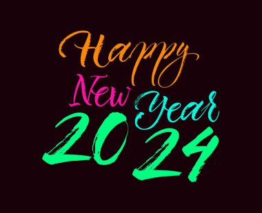 Mutlu yıllar 2024 Soyut Çokrenkli Grafiksel Tasarım Vektör Sembol İllüstrasyonu Siyah Arkaplan