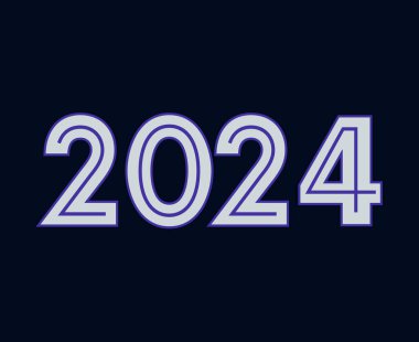 Mutlu yıllar 2024 Soyut Mavi Grafik Tasarım Vektör Logosu İllüstrasyonu