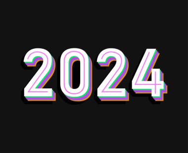 Mutlu yıllar 2024 Soyut Çokrenkli Grafiksel Tasarım Vektör Sembol İllüstrasyonu Siyah Arkaplan