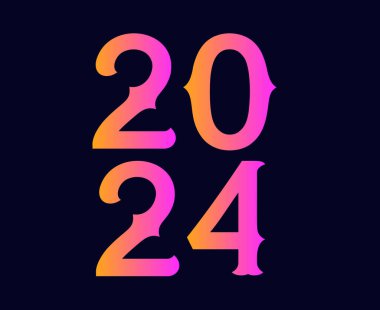 Mutlu yıllar 2024 Soyut Pembe Grafik Tasarım Vektör Sembol Resimleri Mavi Arkaplan
