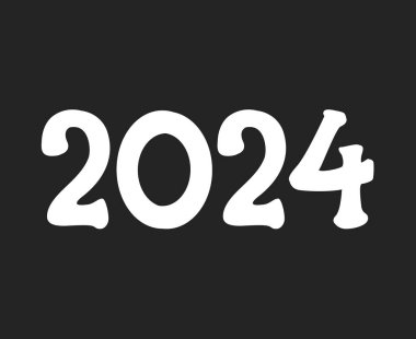 2024 Mutlu Yıllar Soyut Beyaz Grafik Tasarım Vektör Sembol İllüstrasyonu Siyah Arkaplan
