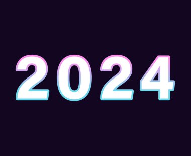 Mutlu yıllar 2024 Soyut Grafik Tasarım Vektör Sembol İllüstrasyonu Siyah Arkaplan