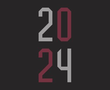 2024 Mutlu Yıllar Soyut Gri ve Kırmızı Grafik Tasarım Vektör Sembol İllüstrasyonu Siyah Arkaplan