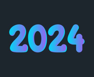 2024 Mutlu Yıllar Soyut Cyan Grafik Tasarım Vektör Sembol İllüstrasyonu Siyah Arkaplan