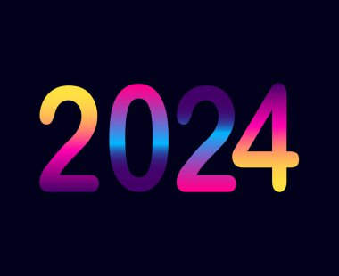 2024 Mutlu Yıllar Soyut Çokrenkli Grafiksel Tasarım Vektör Sembol İllüstrasyonu Mavi Arkaplan