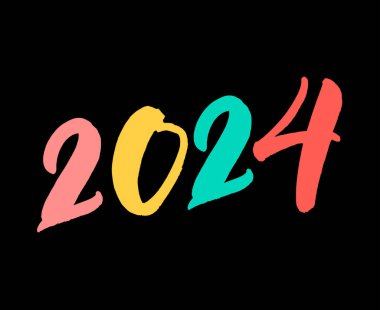 Mutlu yıllar 2024 Soyut Çokrenkli Grafiksel Tasarım Vektör Sembol İllüstrasyonu Siyah Arkaplan