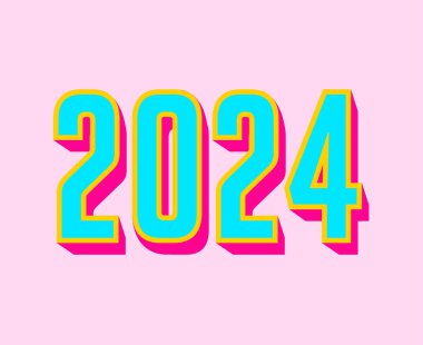 2024 Mutlu Yıllar Soyut Pembe ve Cyan Grafik Tasarım Vektörü Logo İllüstrasyonu
