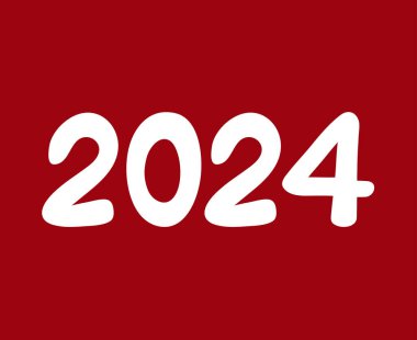 2024 Mutlu Yıllar Soyut Beyaz Grafik Tasarım Vektör Sembol Resimleri Kırmızı Arkaplan