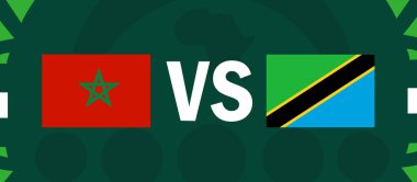 Fas ve Tanzanya Afrika Bayrakları Ulusları 2023 Grup F Ülkeleri Afrika Futbol Sembol Logosu Tasarım Vektörü İllüstrasyonu