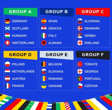 Avrupa Futbol 2024 Grupları Sembol Tasarımı Soyut Avrupa Futbol Ülkeleri Vektör İllüstrasyonunu Anımsıyor