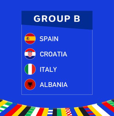 Avrupa Ulusları 2024 Grubu B Takımları Soyut Tasarım Ülkeleri Avrupa Futbol Sembol Logo Vektör İllüstrasyonu