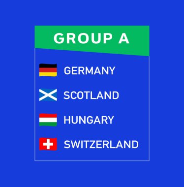 Avrupa Milletleri 2024 Grup A Kurdele Bayrakları Soyut Takım Ülkeleri Avrupa Futbol Sembolü Logo Vektör İllüstrasyonu Tasarımı