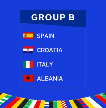 Avrupa Milletleri 2024 Grup B Kurdele Bayrakları Soyut Tasarım Takım Ülkeleri Avrupa Futbol Sembol Logo Vektör İllüstrasyonu