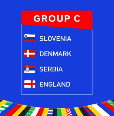 Avrupa Milletleri 2024 C Grubu Kurdele Bayrakları Soyut Tasarım Takım Ülkeleri Avrupa Futbol Sembol Logo Vektör İllüstrasyonu