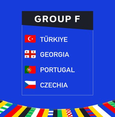 Avrupa Ulusları 2024 F Grubu Kurdele Soyut Tasarım Takım Ülkeleri Avrupa Futbol Sembolü Logo Vektör İllüstrasyonu