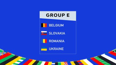 Avrupa Ulusları 2024 Grup E Bayraklar Kurdele Tasarımı Soyut Takım Ülkeleri Avrupa Futbol Sembolü Logo Vektör İllüstrasyonu
