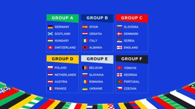 Avrupa Futbol 2024 Grupları Bayrakları Takımları, Avrupa Futbol Ülkelerinin Soyut Tasarımı Sembol Tasarımı Vektör İllüstrasyonları