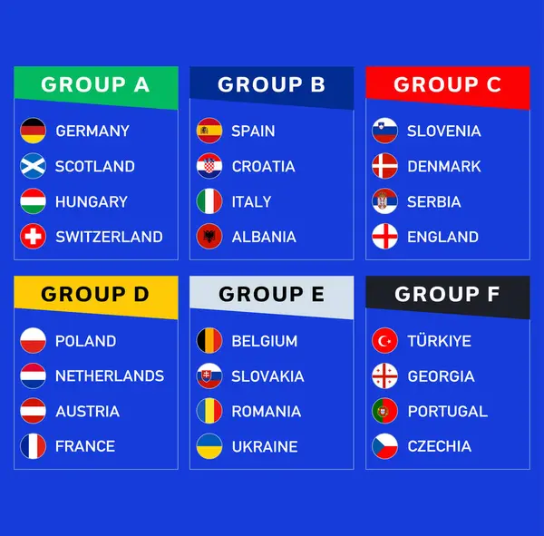 Avrupa Futbol 2024 Grupları Takımları Sembol Tasarımı Soyut Avrupa Futbol Ülkeleri Vektör illüstrasyonu