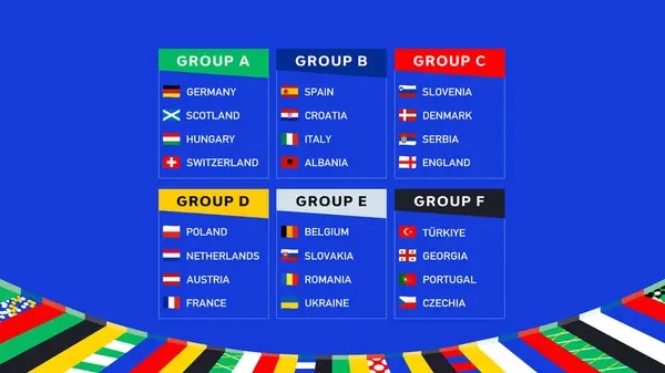 Avrupa Futbol 2024 Grupları Bayraklar Sembol Tasarımı Soyut Avrupa Futbol Ülkeleri Vektör illüstrasyonunu Destekliyor