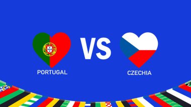 Portekiz ve Çekoslovakya Kalp Tasarımı 2024 Avrupa Ulusları Takım Ülkeleri Avrupa Almanya Futbol Sembolü Logo Vektör İlülasyonu
