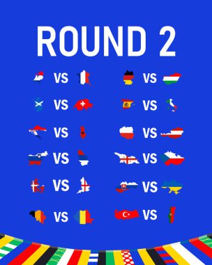 Round 2 Bayraklar Haritası Avrupa Ülkeleri 2024 Avrupa Ülkeleri Avrupa Futbol Sembolü Logo Tasarım Vektörü İllüstrasyonuyla Eşleşiyor