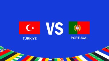 Türkiye ve Portekiz Avrupa Ulusları Futbol Şampiyonası 2024 Soyut Tasarım Takım Ülkeleri Sembol Logo Vektör İllüstrasyonu