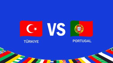 Türkiye ve Portekiz, Bayrak Kurdelesi Avrupa Ulusları Futbol 2024 Soyut Tasarım Takım Ülkeleri Sembol Logo Vektör İllüstrasyonu 'yla eşleşiyor