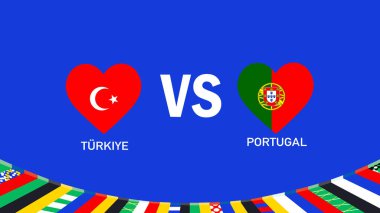 Türkiye ve Portekiz, Bayrak Kalbi Avrupa Ulusları Futbol 2024 Soyut Tasarım Takım Ülkeleri Sembol Logo Vektör İllüstrasyonu 'yla eşleşiyor