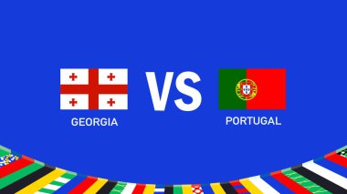 Gürcistan ve Portekiz Avrupa Ulusları Bayrağı Maçı 2024 Soyut Tasarım Takım Ülkeleri Sembol Logo Vektör İlülasyonu
