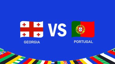 Gürcistan ve Portekiz Bayrak Kurdelesi Avrupa Ulusları Futbol 2024 Soyut Tasarım Takım Ülkeleri Sembol Logo Vektör İlülasyonu