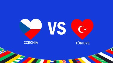 Çek Cumhuriyeti ve Türkiye Bayrak Kalbi Avrupa Ulusları Futbol 2024 Soyut Tasarım Takım Ülkeleri Sembol Logo Vektör İlülasyonu ile eşleşiyor