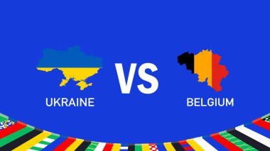 Ukrayna ve Belçika Bayrak Uyumlu Avrupa Ulusları Futbol 2024 Soyut Tasarım Ekibi Ülkeleri Sembol Logo Vektör İllüzyonu