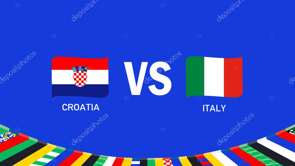 Croatia And Italy Match Flag Ribbon European Nations Football 2024 Abstract Design Teams Countries Symbol Logo Vector Illustration