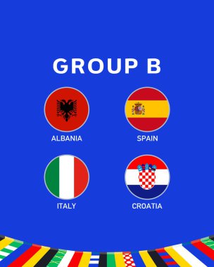 Grup B Amblemi Avrupa Ulusları 2024 Avrupa Takım Ülkeleri Avrupa Futbol Sembol Logosu Tasarım Vektörü İllüstrasyonu