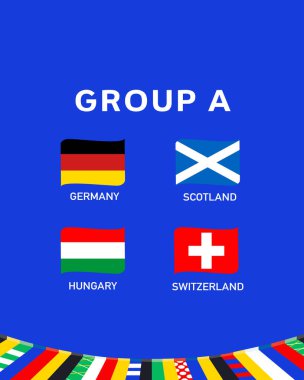 Grup A Bayrak Kurdelesi Avrupa Ulusları 2024 Avrupa Ülkeleri Avrupa Futbol Sembolü Logo Tasarım Vektörü İllüstrasyonu