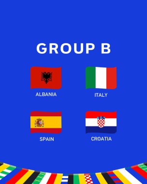 Grup B Bayrak Kurdelesi Avrupa Ulusları 2024 Avrupa Takım Ülkeleri Avrupa Futbol Sembol Logosu Tasarım Vektörü İllüstrasyonu