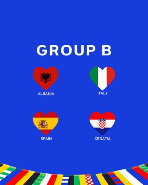 B Grubu Kalp Avrupa Ulusları 2024 Avrupa Takım Ülkeleri Avrupa Futbol Sembol Logosu Tasarım Vektörü İllüstrasyonu