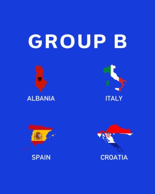 Grup B Bayrak Haritası Avrupa Ulusları 2024 Takım Ülkeleri Avrupa Futbol Sembol Logosu Tasarım Vektörü İllüstrasyonu