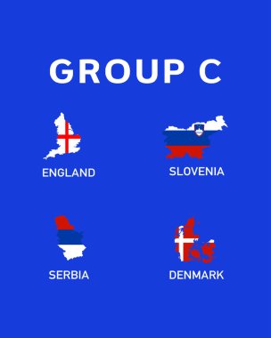 C Grubu Bayrak Haritası Avrupa Ulusları 2024 Avrupa Takım Ülkeleri Avrupa Futbol Sembol Logosu Tasarım Vektörü İllüstrasyonu