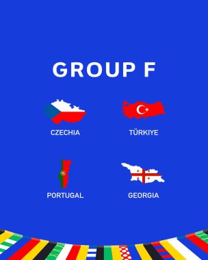 F Grubu Bayrak Haritası Avrupa Ulusları 2024 Takım Ülkeleri Avrupa Futbol Sembol Logosu Tasarım Vektörü İllüstrasyonu
