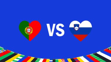 Portekiz ve Slovenya, 2024 Avrupa Ulusları İçin Amblem Kalp Tasarımı Avrupa Ülkeleri Avrupa Futbol Şampiyonası Sembol Logo Vektör İlülasyonu ile eşleşiyor