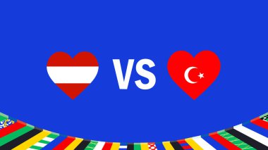Avusturya ve Türkiye Kalp Damgası 2024 Avrupa Ulusları Tasarımı Avrupa Ülkeleri Avrupa Futbol Sembolü Logo Vektörü İllüstrasyonuyla Eşleşiyor