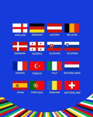Avrupa Ulusları 2024 Round 16 Bayrak Tasarım Ekibi Avrupa Almanya Futbol Sembolü Logo Vektör İlülasyonu