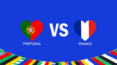 Portekiz ve Fransa, Amblem Kalp Tasarımı 2024 Avrupa Ulusları Takım Ülkeleri Avrupa Almanya Futbol Sembolü Logo Vektör İlülasyonu ile eşleşiyor