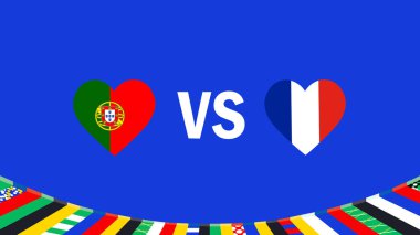 Portekiz ve Fransa Bayrak Kalp Tasarımı Avrupa Ulusları 2024 Takım Ülkeleri Avrupa Almanya Futbol Sembolü Logo Vektörü İllüstrasyonuyla Eşleşiyor